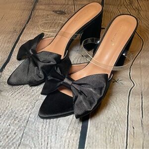 satin prom/bridesmaid block heels with bow